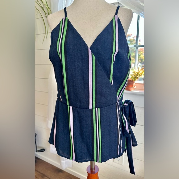 Lumiere Tops - Lumiere Striped Wrap Top with Tie Waist
Size: Large